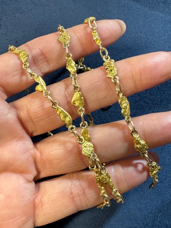 Vintage Gold Nugget Necklace and Bracelet Long Ch… - image 2