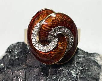 Vintage 18k Italian Enamel Diamond Ring sz 8