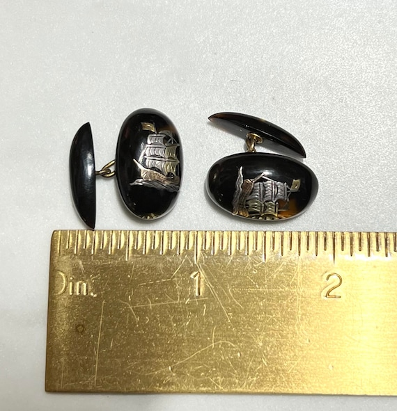 Victorian Antique Tortoise Shell Sailing Ship Cufflin… Gem