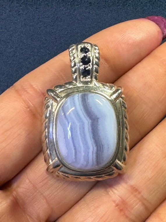 Judith Ripka Vintage Blue Lace Agate and Sapphire… - image 2