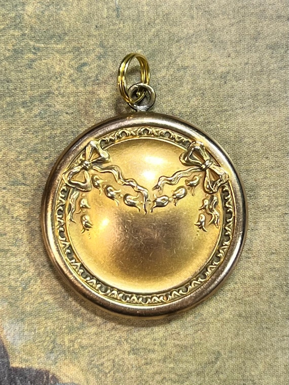 Antique Victorian Locket Gold Plated Bow and Garla