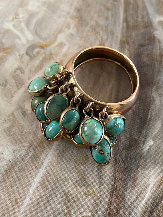 Fantastic Turquoise Fringe Bead Ring 14k