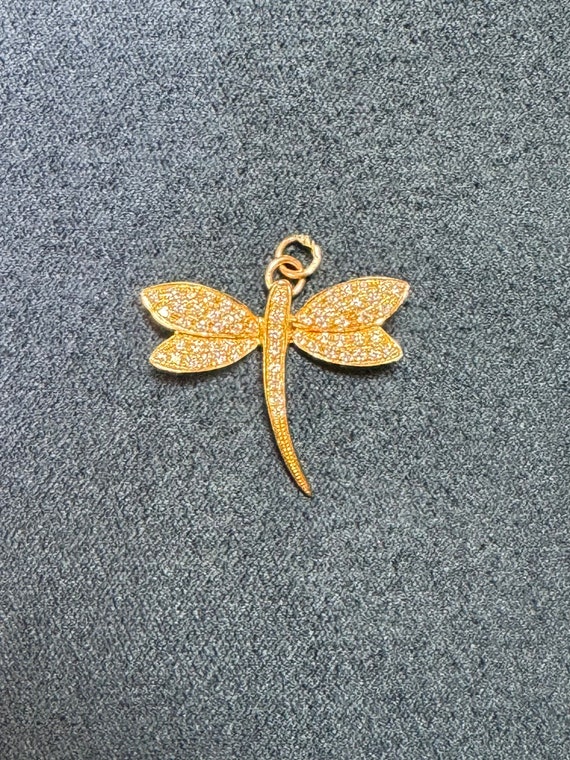 18k Gold Dragonfly Charm Pendant with Diamonds