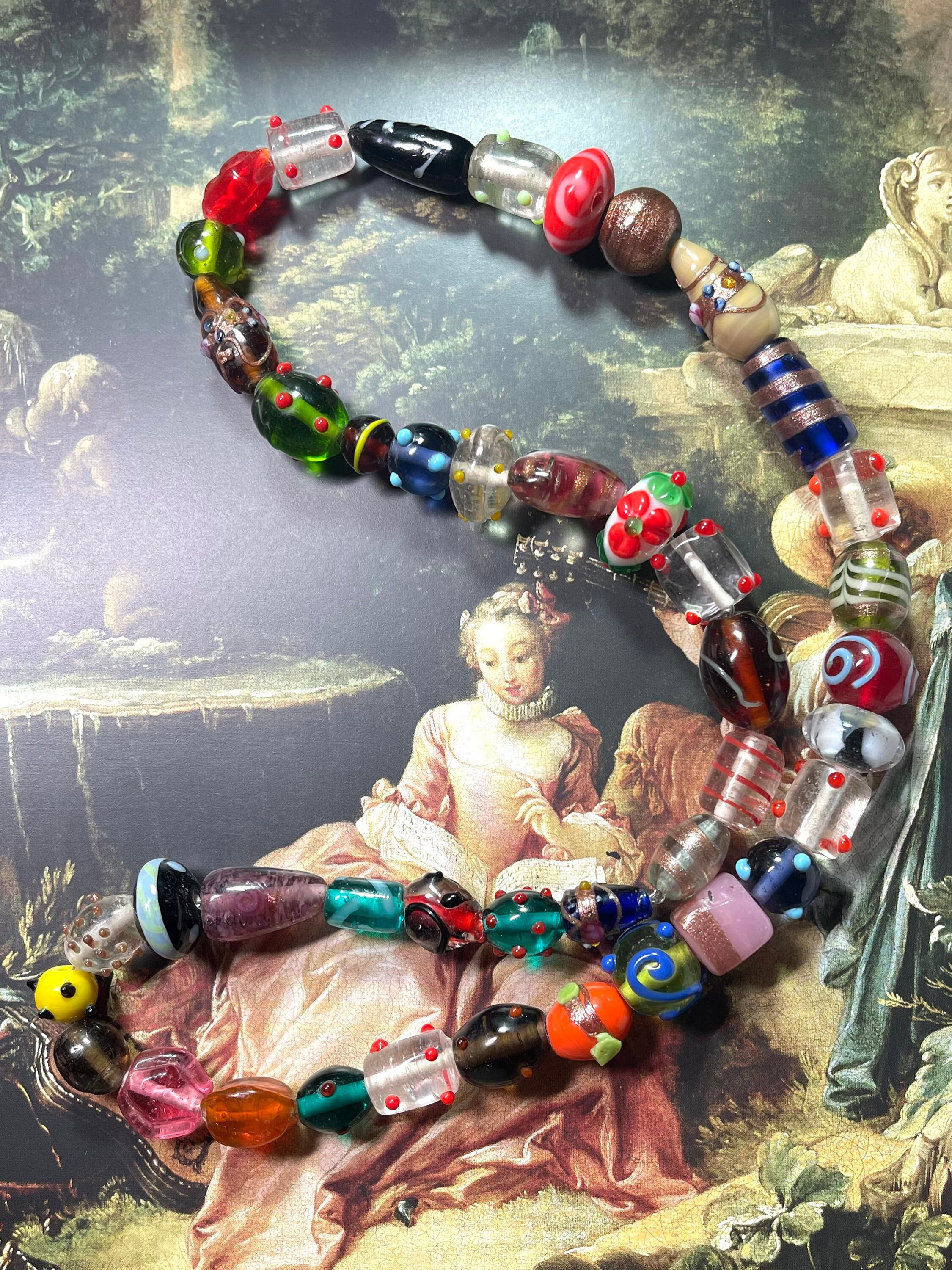 Spectacular Vintage Murano Glass Bead Necklace Etsy