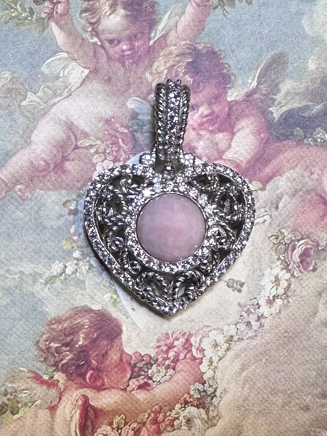 Judith Ripka Rose Quartz and CZ Sterling Silver Pendant Enhancer - Etsy