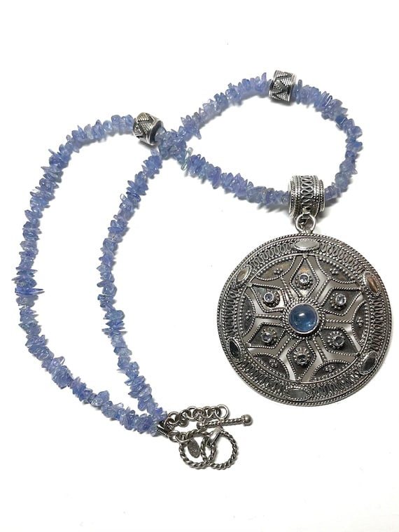 Iolite Bead Necklace with Sterling Pendant