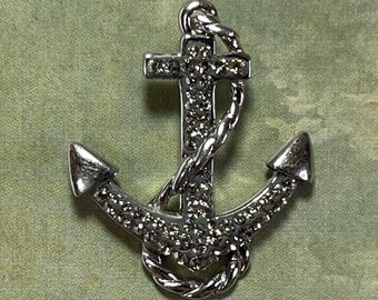 Sterling Anchor Pendant with Crystals