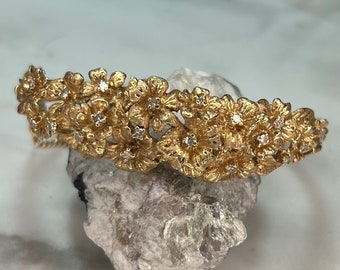Vintage 14k Diamond Flower Bangle