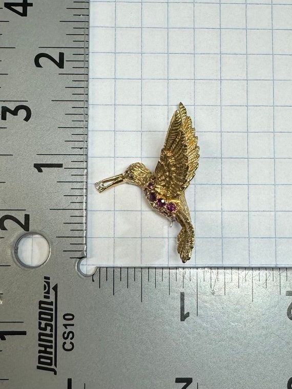 18k Gold Hummingbird Brooch with Diamonds and Rub… - image 6