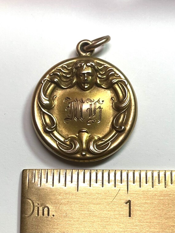 Art Nouveau 14k Locket MH Initials - image 3