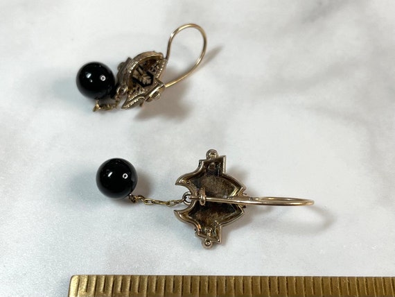 Victorian 14k Black Enamel and Onyx Earrings - image 6