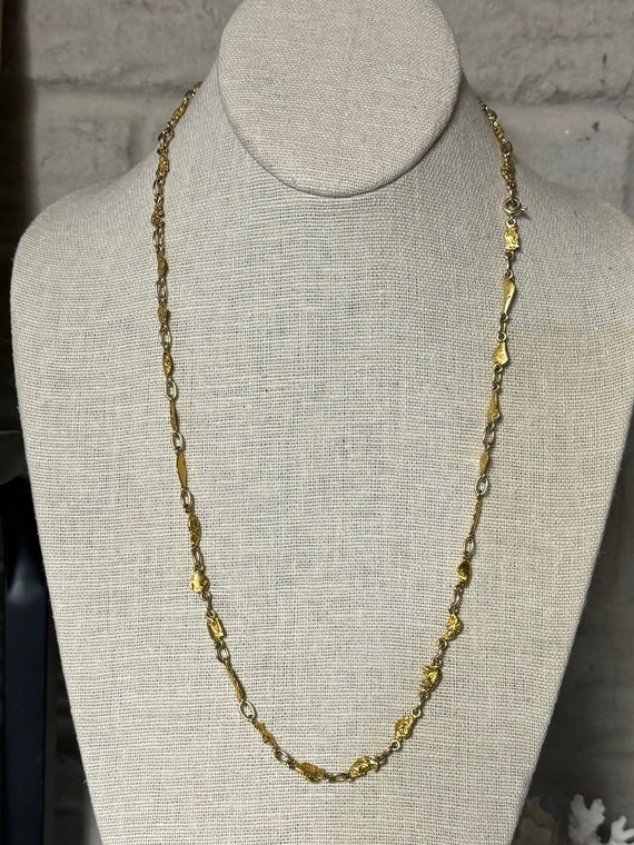 Vintage Gold Nugget Necklace and Bracelet Long Ch… - image 4