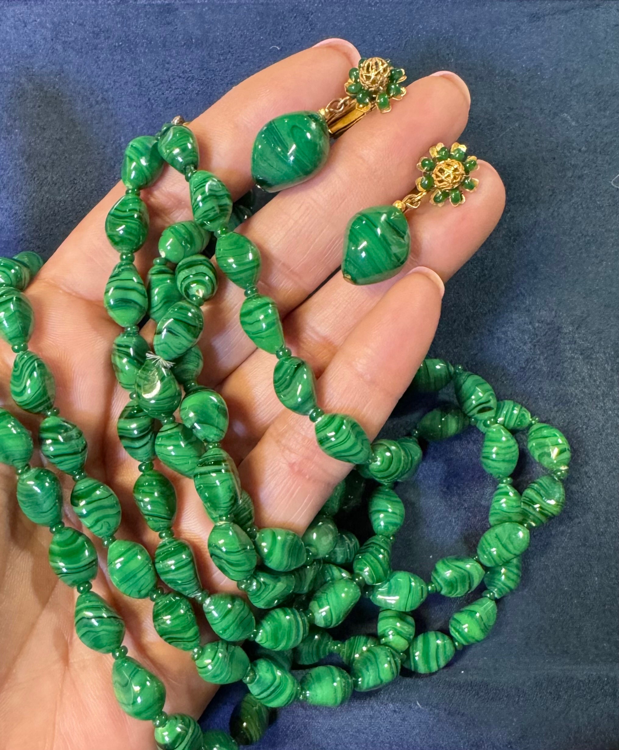 Miriam Haskell Vintage Malachite Green Glass Double Strand