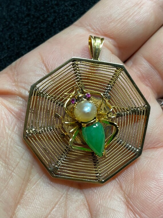 Vintage Spider on Web Large Pendant 18k - image 5