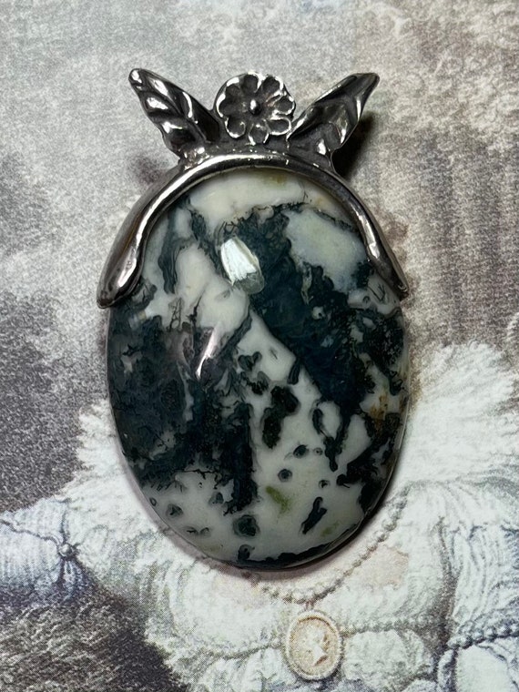 Moss Agate and Sterling Silver Pendant