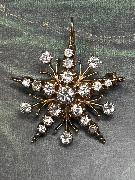 Antique Victorian Diamond Starburst Pin Pendant 15