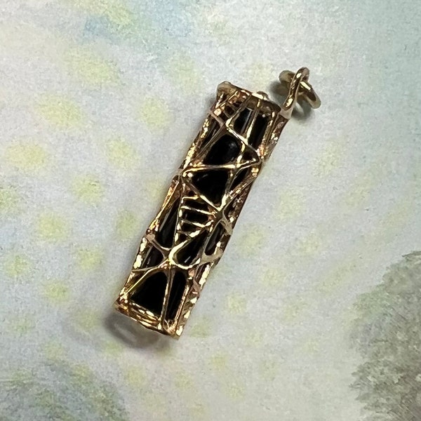 Vintage Modernist 14k Gold Black Onyx Charm Pendant