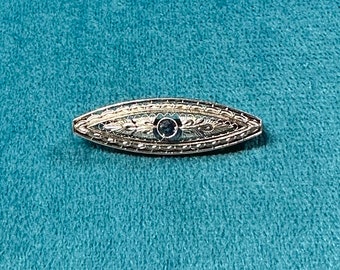 Antique Krementz Filigree Brooch 14k Gold and Sapphire