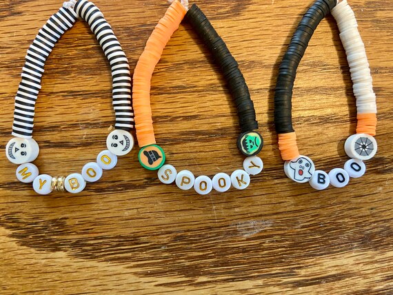 Halloween Clay Bead Stretch Bracelet Charms Personalized 