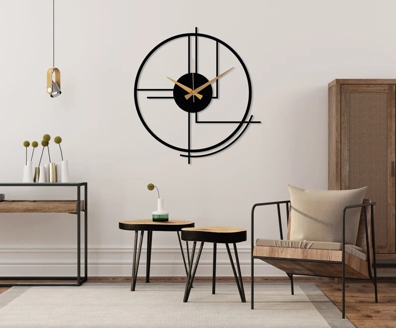 Large Vintage Round Metal Wall Clock Silent Nontick Battery Powered