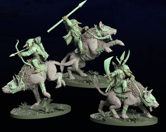 Goblin Wolfriders Band | miniatuur voor fantasy-rpg-tafelspellen, schaal van 28-32 mm | F533