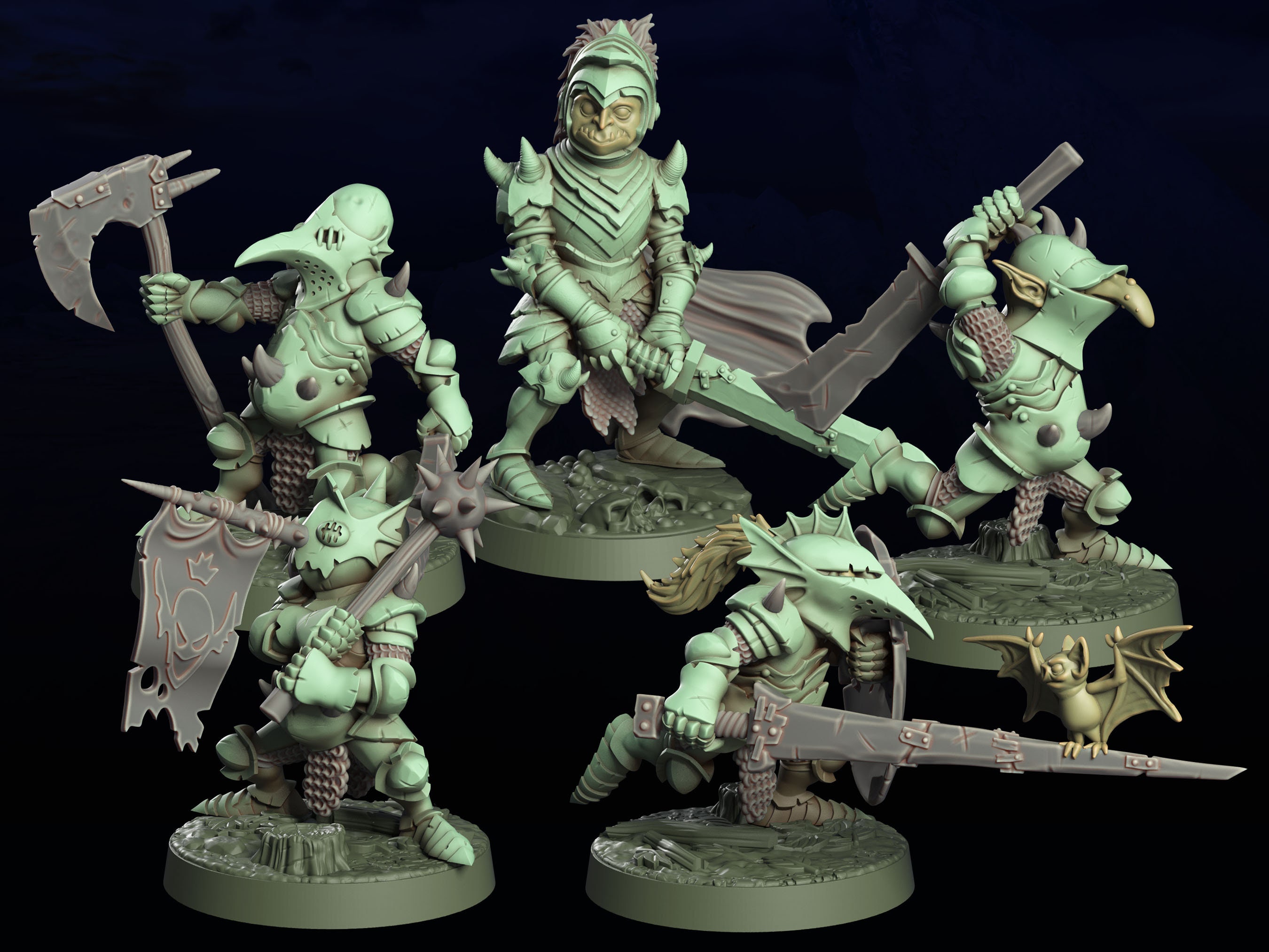 Goblin Knights-band | miniatuur voor fantasy-rpg-tafelspellen, schaal van 28-32 mm | F532