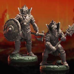 Fire Giant Guardians | miniature for fantasy rpg tabletop games, 28-32 mm scale | F595