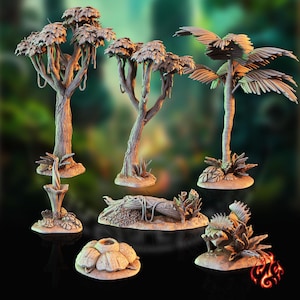 Jungle Trees & Plants Terrain: 32mm RPG Tabletop Scenery | T16