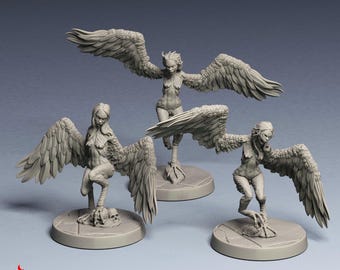 Harpies | miniature for Dark Grim horror fantasy rpg tabletop games, 32 mm scale | F803