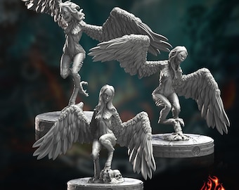 Harpies | miniature for Dark Grim horror fantasy rpg tabletop games, 28-32 mm scale
