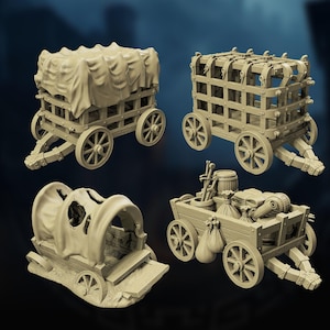 Wagons | terrain pieces-accessories for fantasy rpg tabletop games, 28-32 mm scale | T63