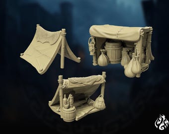 Tents | RPG Terrain Pieces and Props for DnD tabletop wargame| 32 mm scale | T67