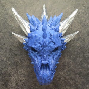 Legendary Diamond Dragon Skull with MultiColor Horns - Dragon Skull - Fantasy Head Sculpture - Unique 3D Wall Art - Mythical Creature Decor