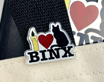 I LOVE BINX Acrylic Pin | Thackery Binx Pin, Hocus Pocus Custom Button, Binx Hocus Pocus, Black Cat Pin, Halloween Acrylic Pin