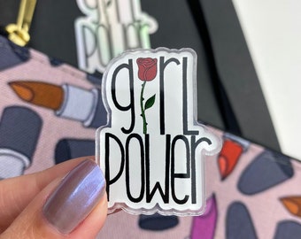 GIRL POWER Acrylic Pin | Feminist Custom Button, Feminism Acrylic Pin, Floral Feminist, Girl Power Rose Pin, Rose with Thorns Custom Pin