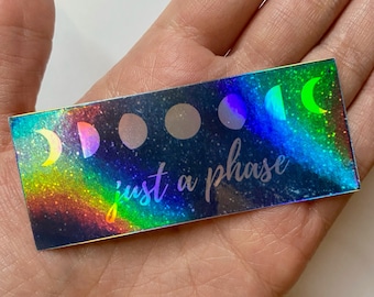 Just a Phase Holographic Sticker | Sun Moon + Stars Custom Sticker, Holographic Celestial Sticker, Holographic Sticker, Astrology Lover Gift