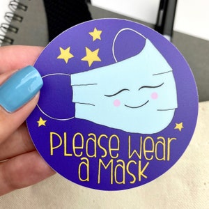 Wear A Mask Sticker | Cute Blue Please Wear a Mask Custom Vinyl Sticker | Face Mask Sticker for Planner, Laptop, Water Bottle Gift for Nurse