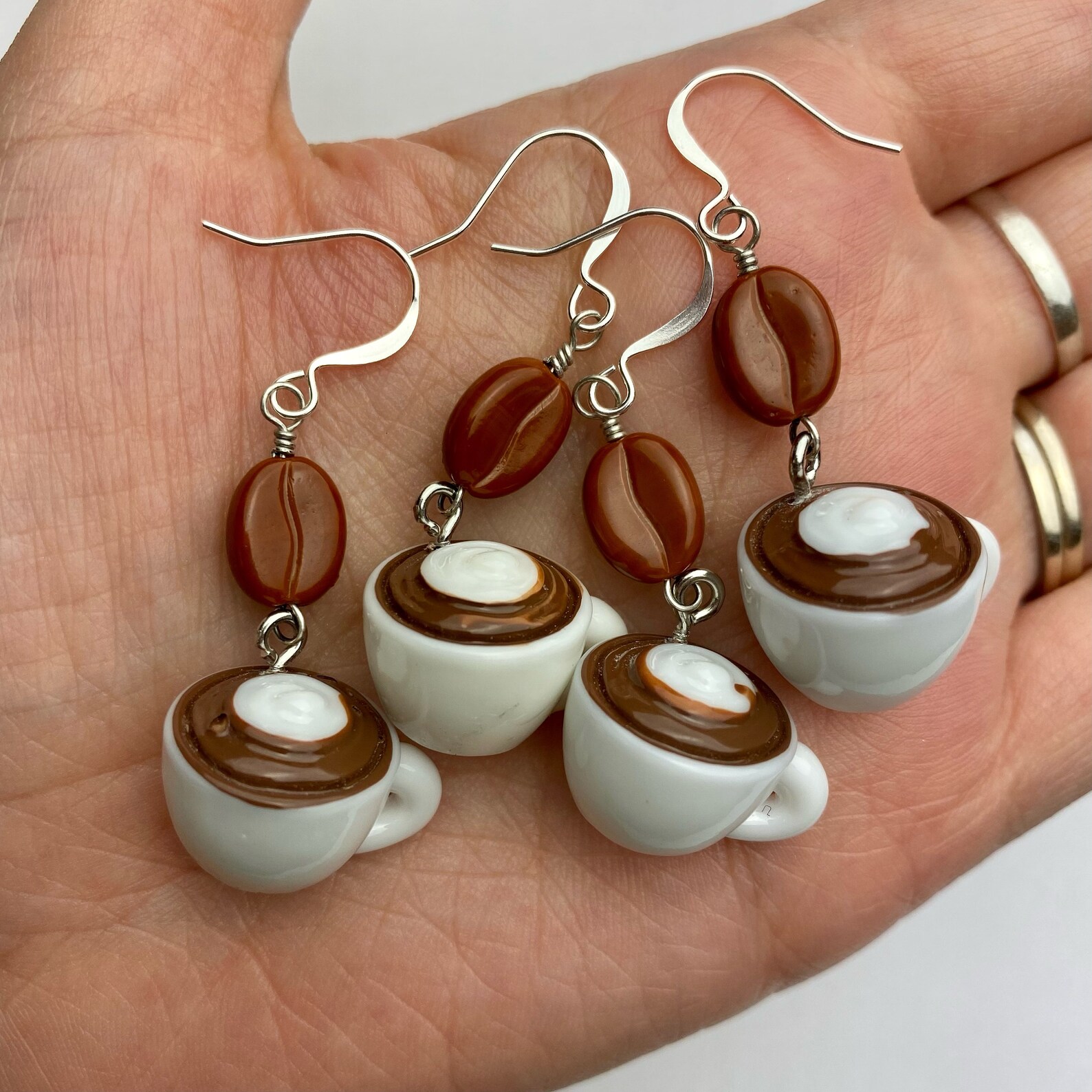 Cappuccino Cups Coffee Beans Dangle Earrings Resin Coffee - Etsy