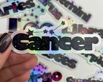 CANCER Holographic Sticker | Zodiac Custom Sticker, Astrology Holographic Sticker, Cancer Zodiac Sign, Cancer Constellation Sticker