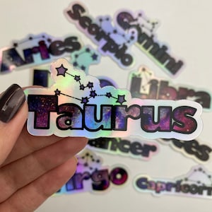 Holografische sticker STIER | Aangepaste sticker dierenriem, astrologische holografische sticker, sterrenbeeld Stier, sticker sterrenbeeld Stier