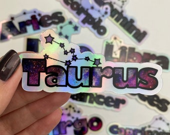 TAURUS Holographic Sticker | Zodiac Custom Sticker, Astrology Holographic Sticker, Taurus Zodiac Sign, Taurus Constellation Sticker