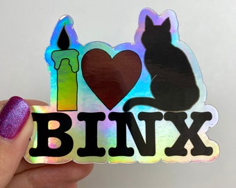 I LOVE BINX Holographic Sticker | Thackery Binx Sticker, Hocus Pocus Custom Sticker, Binx Hocus Pocus, Black Cat Sticker Holographic Sticker