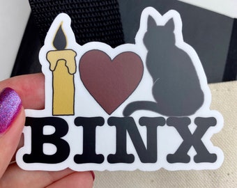 I LOVE BINX Individueller Aufkleber | Thackery Binx Aufkleber, Hokus Pokus Aufkleber, Binx Hokus Pokus, Schwarze Katzenaufkleber, Halloween Aufkleber