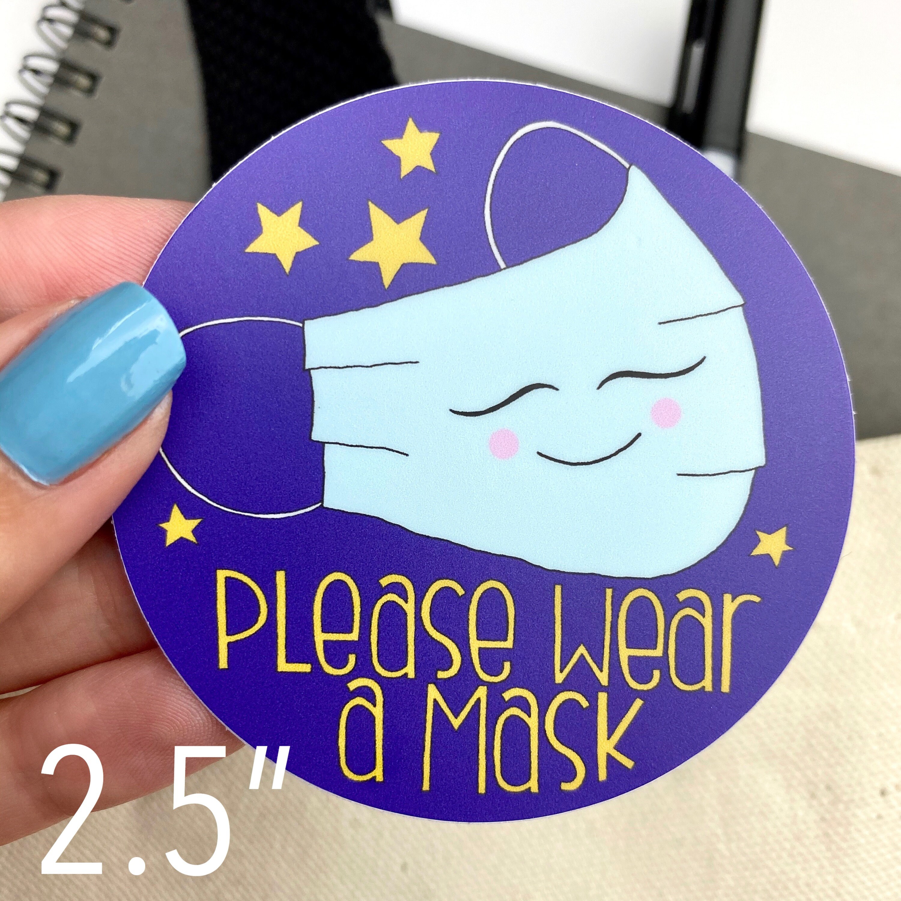 Wear A Mask Sticker | Cute Blue Please Wear a Mask Custom Vinyl Sticker ...