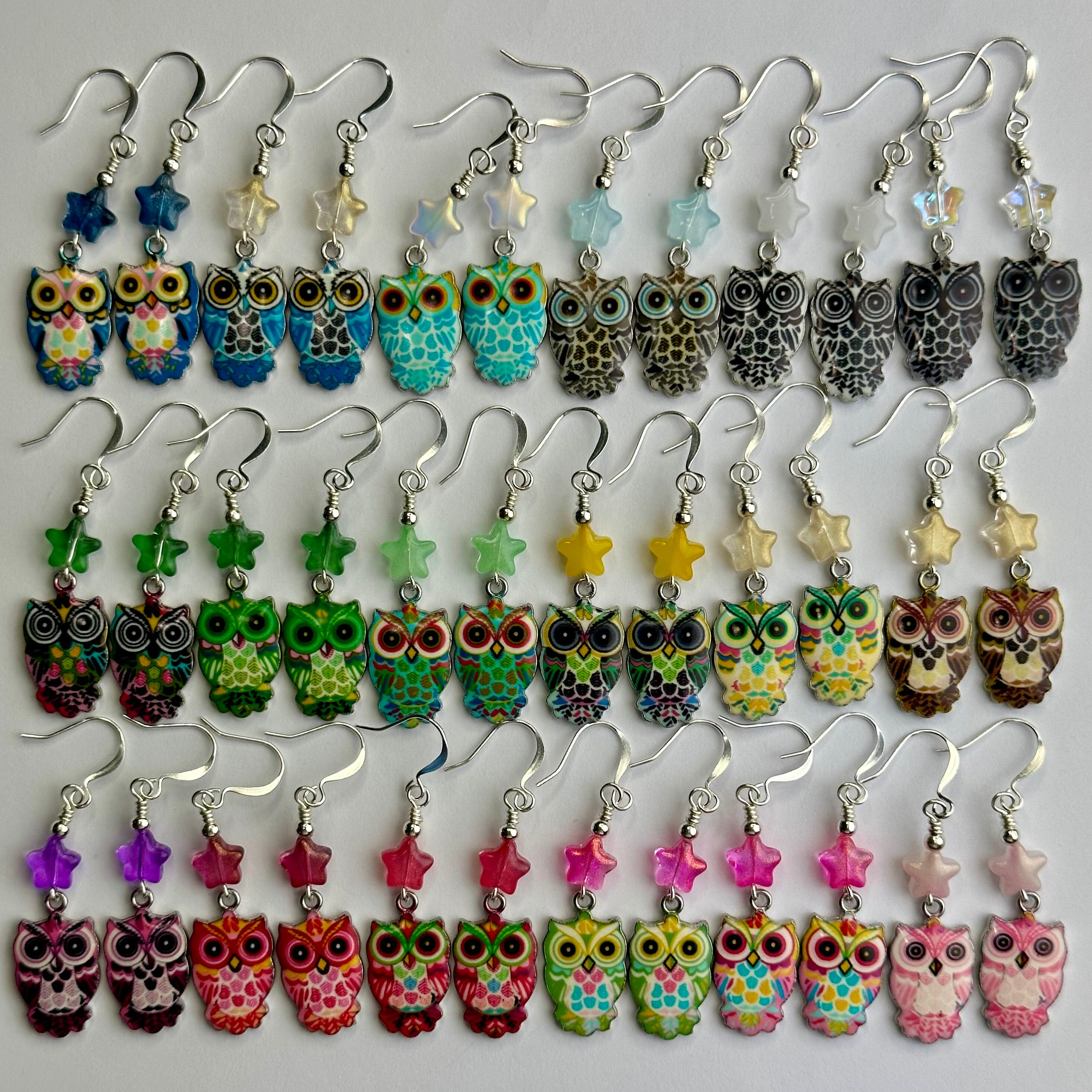 Choose Your Color Owl Colorful Dangle Earrings | Rainbow Owls Enamel Charms, Animal Beads, Cute Drop