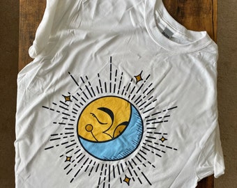 Colorful Celestial Sun, Moon + Stars T-Shirt | Cute + Colorful Sun and Moon Print Custom Shirt, Cute Celestial Shirt for Astrology Lovers