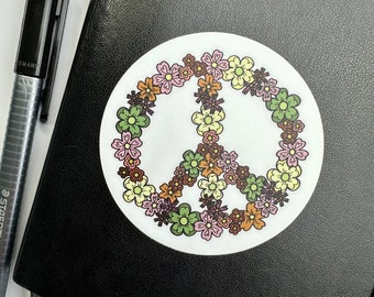 Floral Peace Sign Sticker | Cute Peace in Bloom Custom Vinyl Sticker | Cute Hippy Style Flowers + Peace Sign Sticker Gift