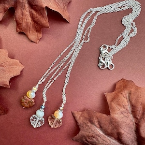 Enchanted Autumn Leaves Choose Your Fall Color Necklace | Czech Glass Autumn Leaves Boho Style Pendant Necklace, Silver Tone Finishes