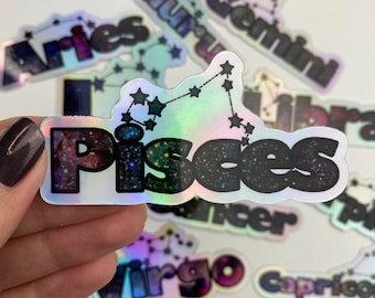 PISCES Holographic Sticker | Zodiac Custom Sticker, Astrology Holographic Sticker, Pisces Zodiac Sign, Pisces Constellation Sticker