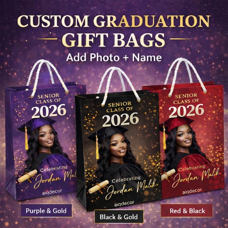 Custom Graduation Gift Bags | Personalized Photo, Name, Class of 2026 ...